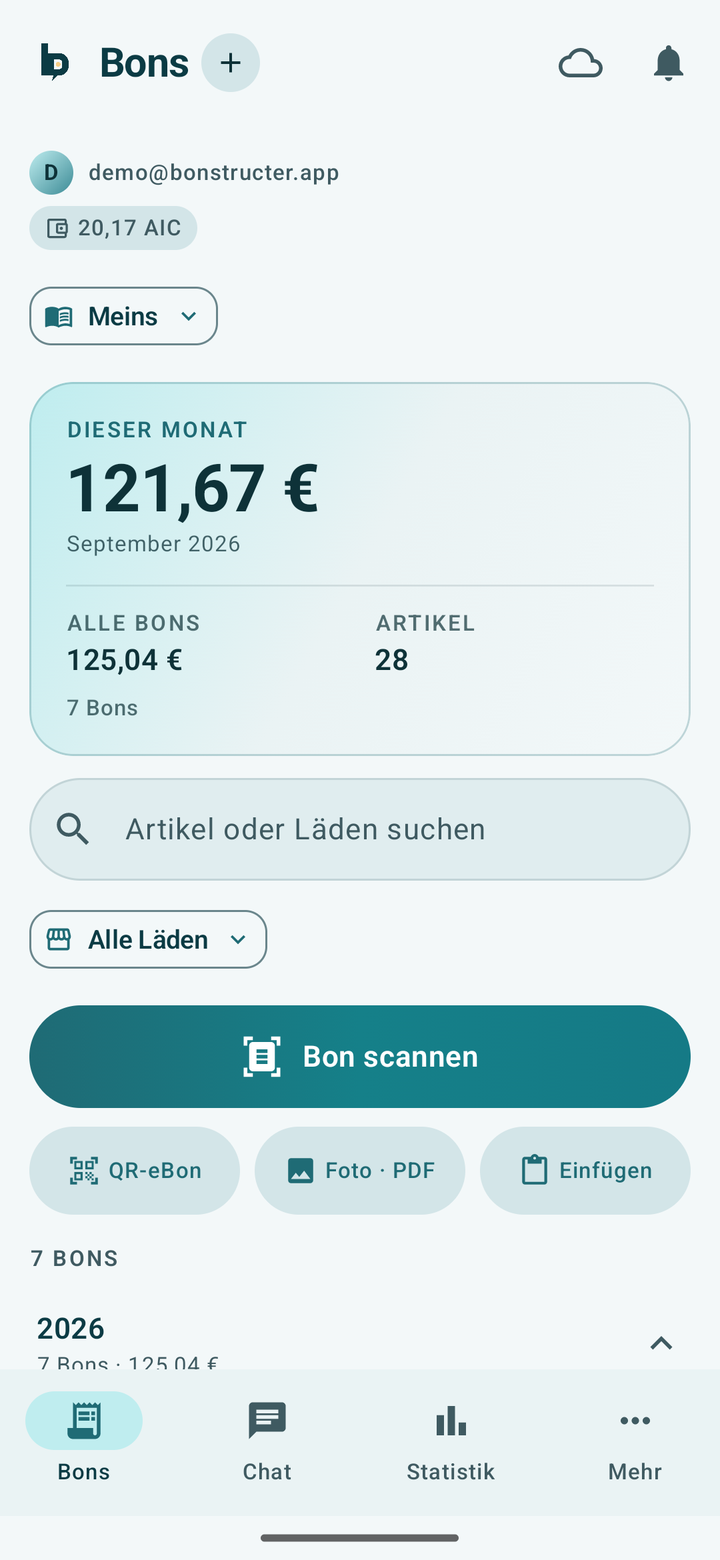 Bon-Liste im hellen Design