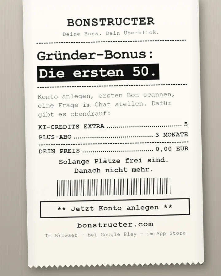 Bonstructer Gründer-Bonus: 5 KI-Credits extra und 3 Monate Plus für die ersten 50 Konten