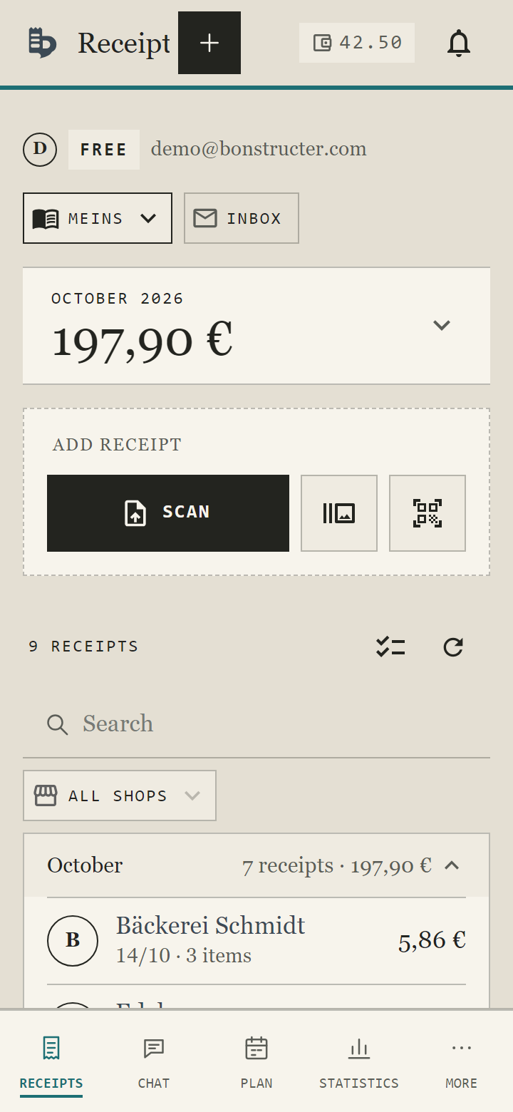 Bonstructer: scan a receipt by camera, photo or QR e-receipt