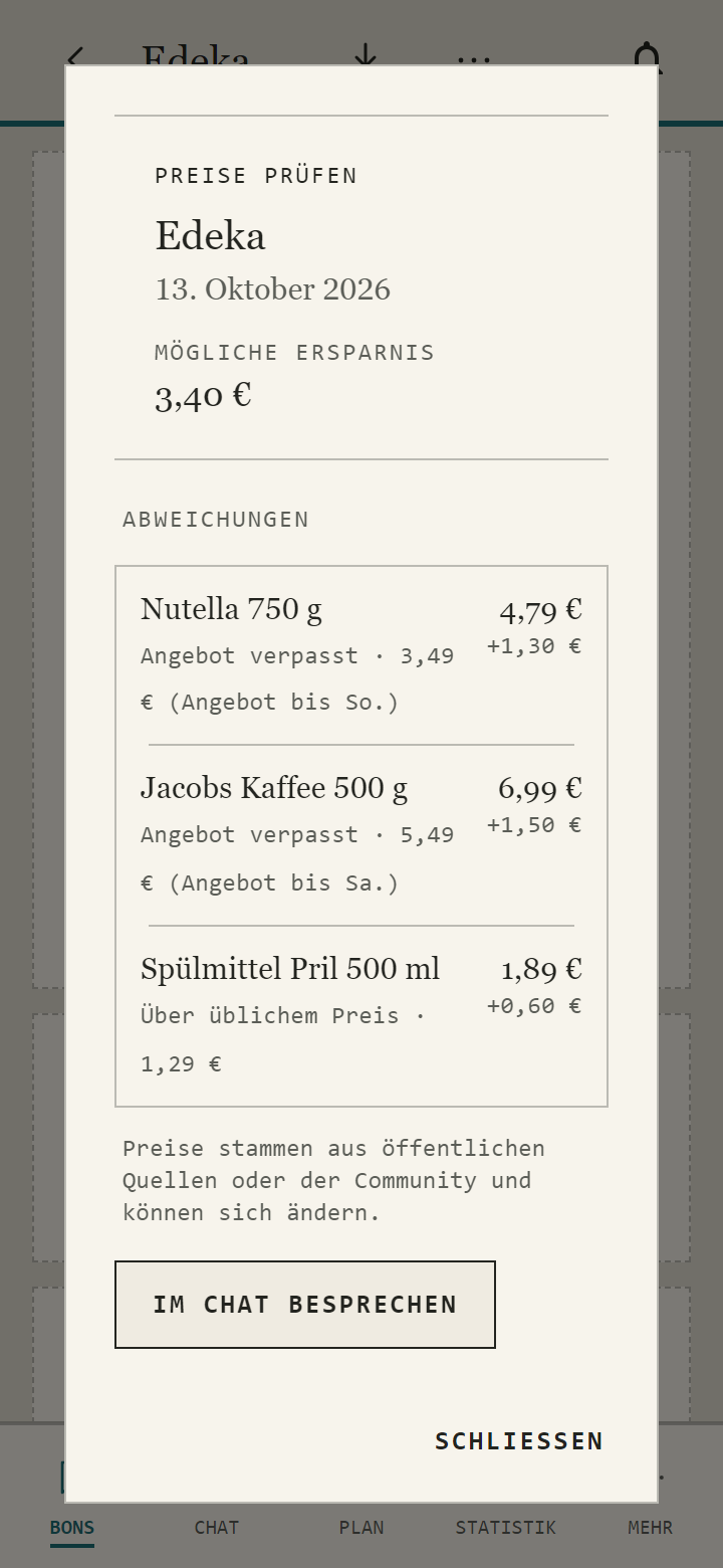Bonstructer Preis-Check: gezahlte Preise gegen aktuelle Angebote